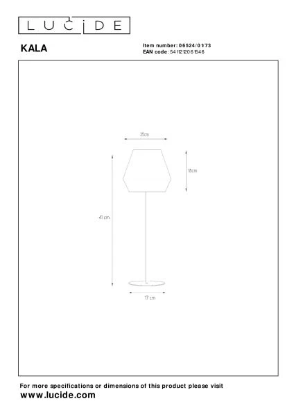 Lucide KALA - Tischlampe - Ø 25 cm - 1xE14 - Taupe - technisch